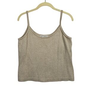 St. John Santana Knit Tank Top Women's Size Small Gold Beige Metallic Sparkle